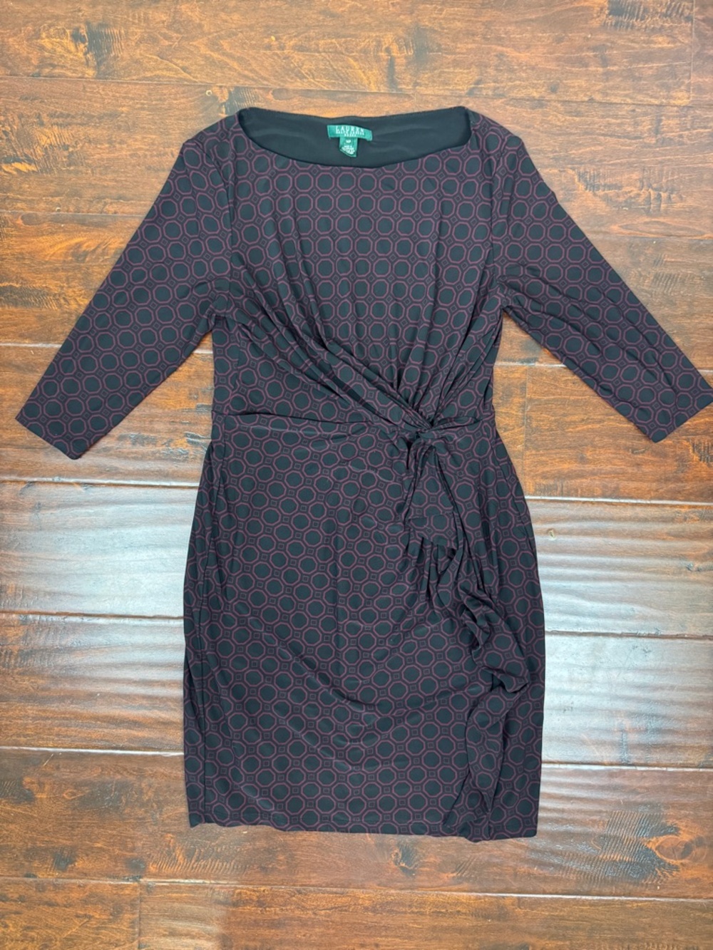 Lauren Ralph Lauren Geometric Print Dress, 14P, Black and Red Midi Dress